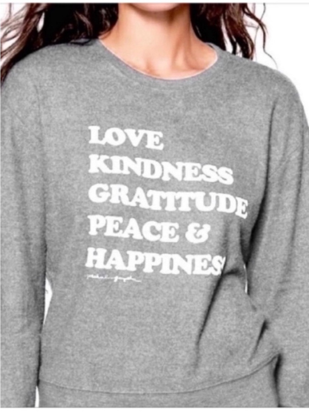 Spiritual Gangster Happiness Savasana sweater gray white crew neck graphic